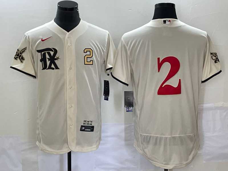Mens Texas Rangers #2 Marcus Semien Number Cream 2023 City Connect Flex Base Stitched Jerseys